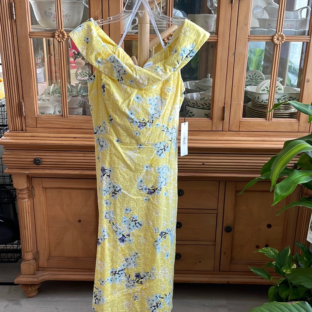 New Calvin Klein Flower Dress,Yellow Sz 12. 100% cotton.MSRP $139.Price $65.